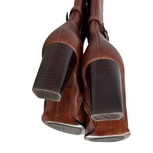 Anne Klein Mid Calf Leather Boots High Heel Brown Modern Classic Size 8M Luxury - Picture 8 of 15